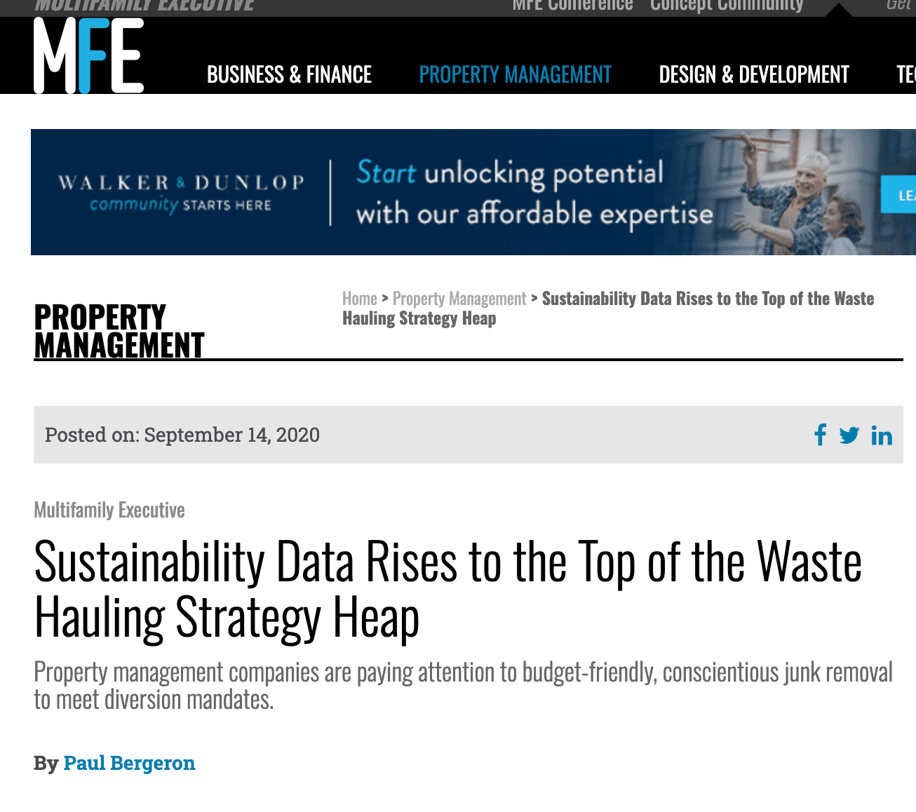 Multifamily Executive: Sustainability Data Rises to the Top of the Waste Hauling Strategy Heap