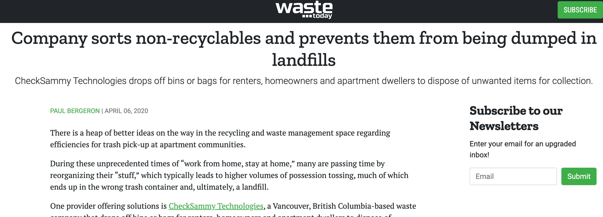 Waste Today: Company sorts non-recyclables and prevents them from being dumped in landfills